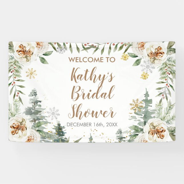 Winter White Floral Bridal Shower Large Banner (Horizontal)