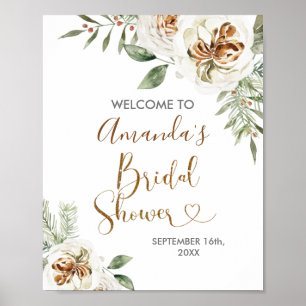 Winter White Floral Bridal Shower Welcome Poster