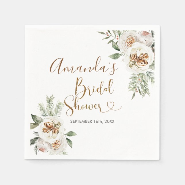 Winter White Floral Christmas Baby shower Napkin (Front)