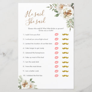 Winter White Floral he said she said Games Card