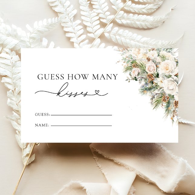 Winter White Floral How Many Kisses Bridal Game Enclosure Card (Creator Uploaded)