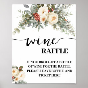 Winter White Floral Leave Wine Bottle Here Card Poster