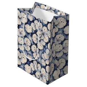 Winter White Floral Leaves Medium Gift Bag