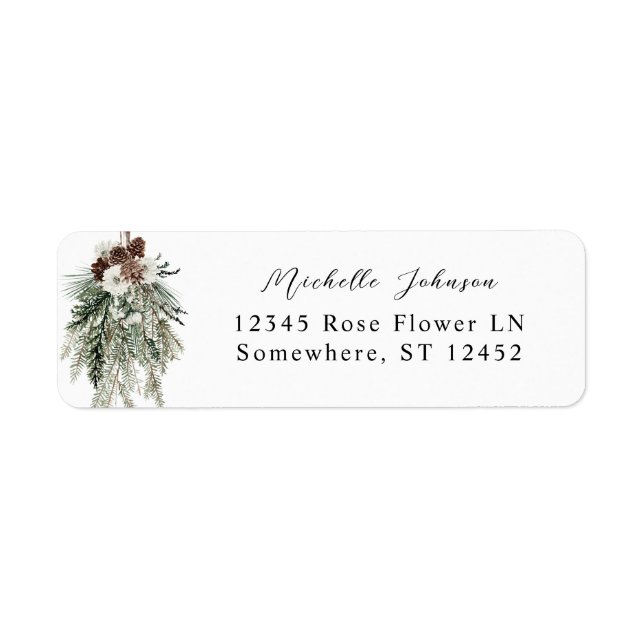 Winter White Floral & Pine Return Address Label 2 (Front)