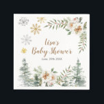 Winter White Floral Pine Trees Baby shower Napkin<br><div class="desc">Winter White Floral Pine Trees Gold & Silver Snowflakes Baby shower Napkin
Wording can be changed into any occasion.</div>