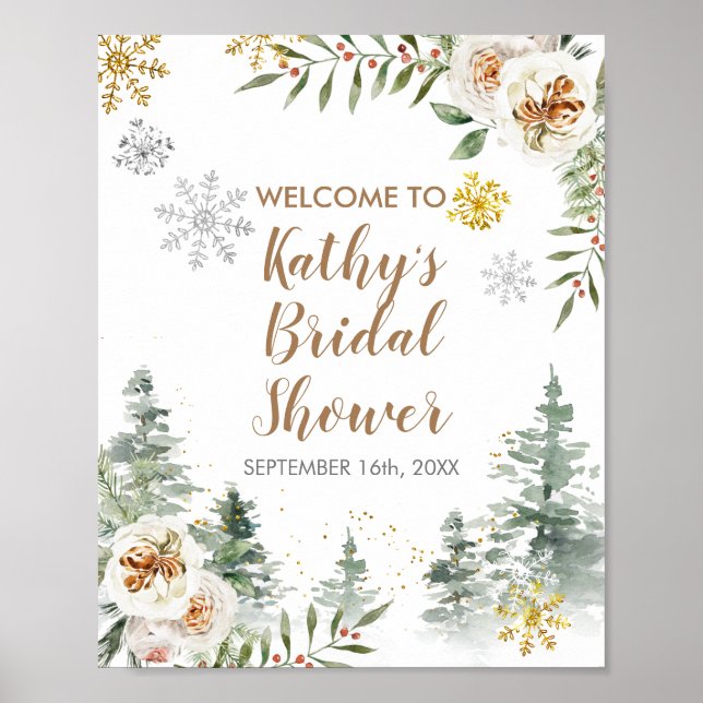 Winter White Floral Pine Trees Welcome Sign (Front)