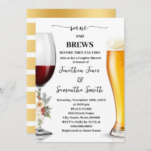 Winter White Floral Wine and Brews Couples Shower Invitation