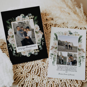 Winter White Flowers   Black & White Photo Holiday Card