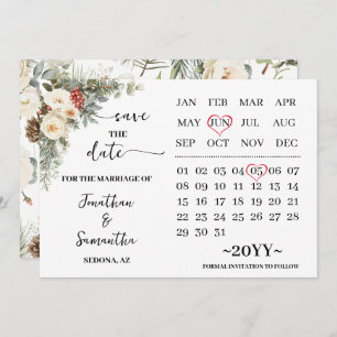 Winter White Flowers Calendar Save The Date