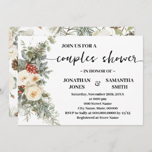 Winter White Flowers Couples Shower Invitation