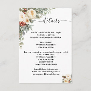 Winter White Flowers Details Wedding Enclosure Card