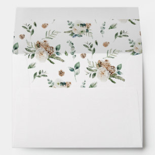Winter White Flowers & Pine Cone Rustic Envelope