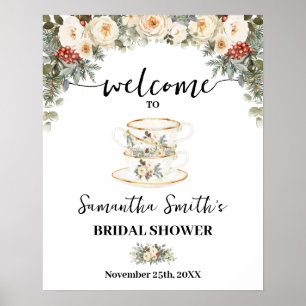 Winter White Flowers Welcome Tea Bridal Shower Poster