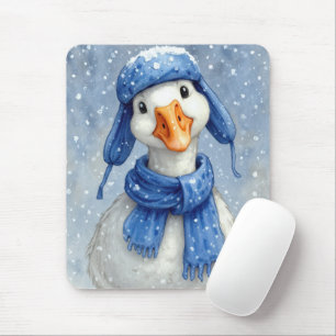 Winter White Goose With Blue Scarf Mouse Pad