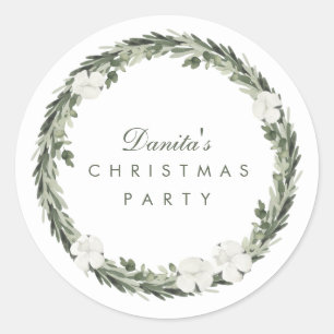 Winter White Green Christmas Wreath Personalised Classic Round Sticker