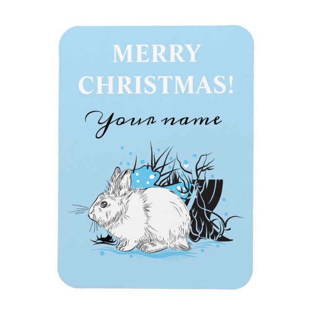 Winter white Hare Magnet (Vertical)