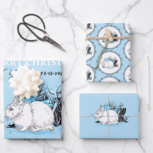 Winter white Hare Wrapping Paper Sheet