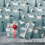 Winter White Horses Blue Spruce Trees & Berries Wrapping Paper<br><div class="desc">A holiday gift wrapping paper featuring a winter white wild horse with navy blue spruce trees,  navy berries,  white ball ornaments and wrapped white gift boxes make this exceptional holiday themed patterned gift wrap.</div>