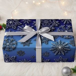 Winter White Papercut Snowflakes On Blue Gradient Wrapping Paper Sheet