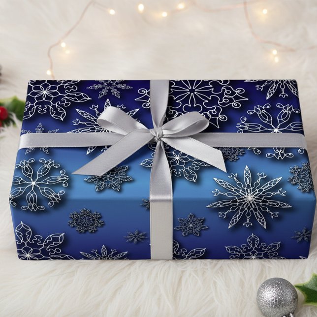 Winter White Papercut Snowflakes On Blue Gradient Wrapping Paper Sheet (Creator Uploaded)