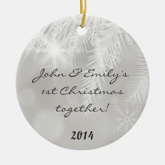 Winter White Pine Needl Personalised Name Ornament (Front)