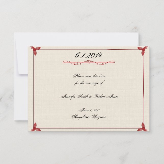 Winter White Red Mistletoe Wedding Save the Date (Front)