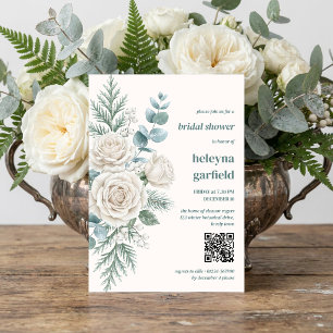 Winter White Rose Botanical Bridal Shower Invitation