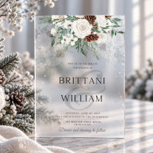 Winter White Rose Evergreen Pinecone Wedding