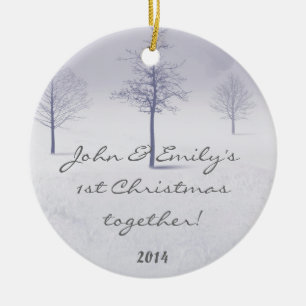 Winter White Snow Trees Personalised Name Ornament