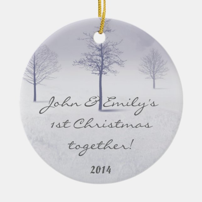 Winter White Snow Trees Personalised Name Ornament (Front)
