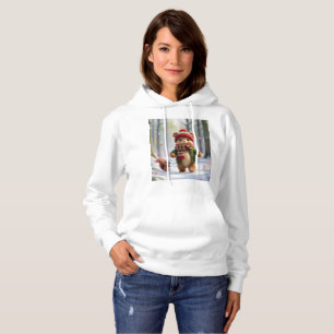 Winter White Snow Trees Pink Flower Tree squirrel Hoodie