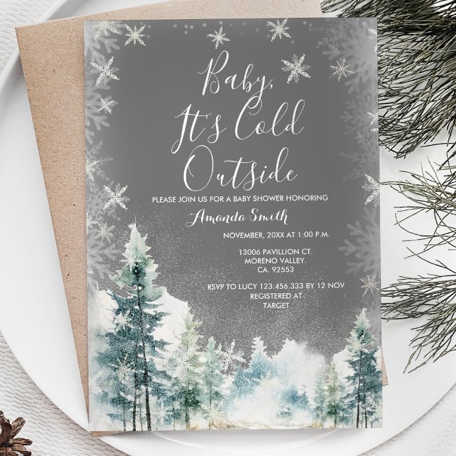 Winter White Snowflakes Cold Outside Baby Shower Invitation (Creator Uploaded)