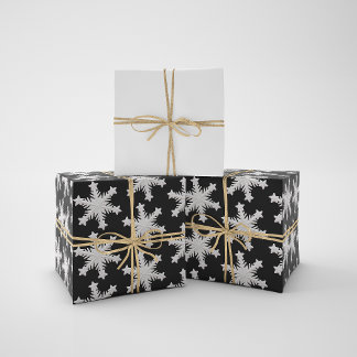Winter White Snowflakes on a Night Black Sky  Wrapping Paper