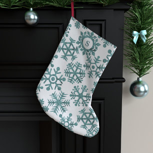 Winter White Teal Snowflake Christmas Stocking