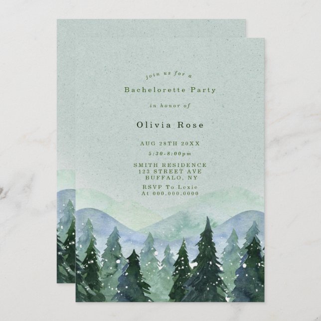 Winter Wilderness Scene Bachelorette Party Invites (Front/Back)