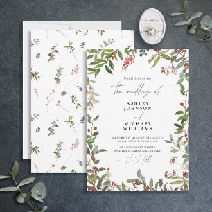 Winter Wildflower Berry Watercolor Wedding Invitation