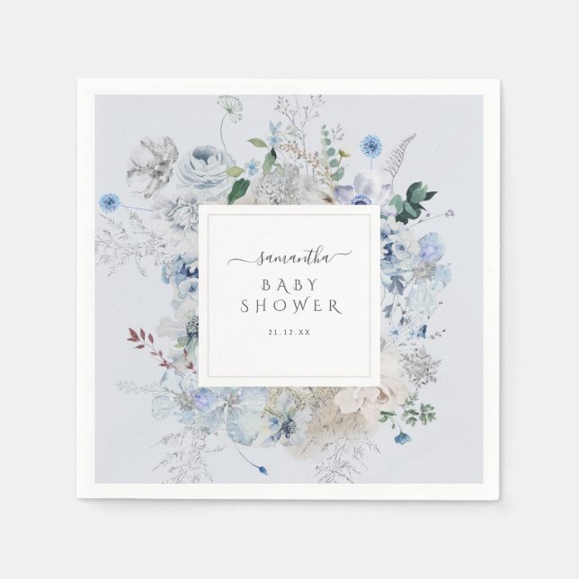 Winter Wildflower Elegant Boho Baby Shower  Napkin (Front)