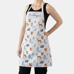 Winter Wildlife Animals Snow Personalized Name Apron