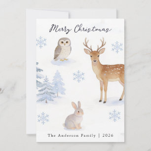 Winter Wildlife Forest Animals Christmas Holiday Card