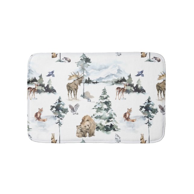 Winter Wildlife Woodland Forest Animals Bath Mat (Front)