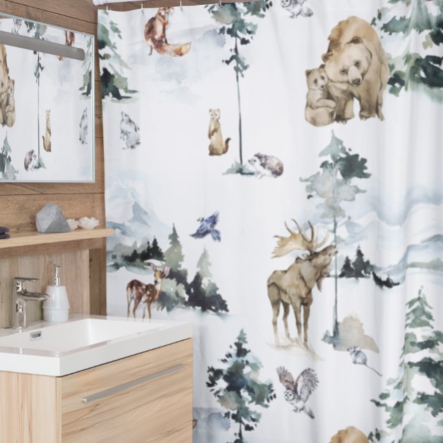 Winter Wildlife Woodland Forest Animals Shower Curtain (Creator Uploaded)