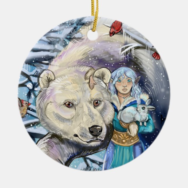 Winter Winds Polar Bear~ round ornament (Front)