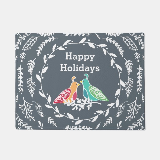 Winter Wishes Rustic Love Birds by Cindy Bendel Doormat (Front)