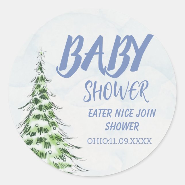  Winter with Festive Tree Classic Round Sticker (Front)
