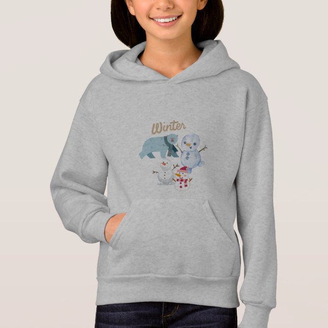 "Winter with Penguins and Bear Hoodie" (Front)