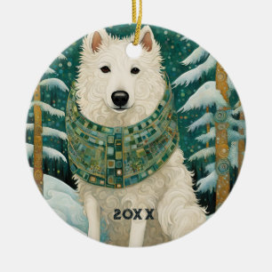 Winter Wolf Ceramic Tree Decoration