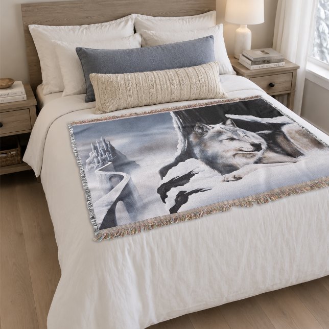 Winter Wolf Guardian Frozen Ice Castle Fantasy Throw Blanket (Creator Uploaded)