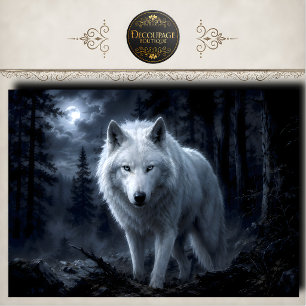 Winter Wolf in Snowy Forest Decoupage Paper Rust