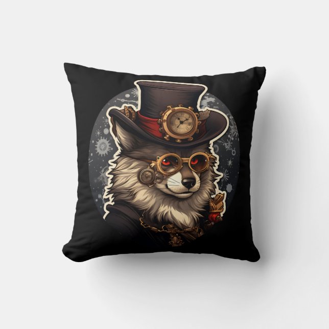 Winter wolf steampunk cushion (Front)