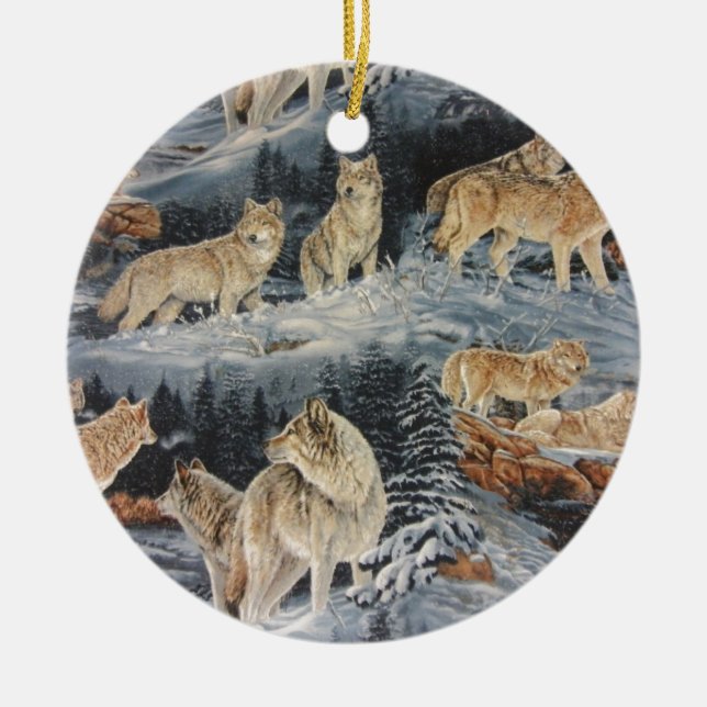 Winter Wolves Ceramic Tree Decoration (Front)